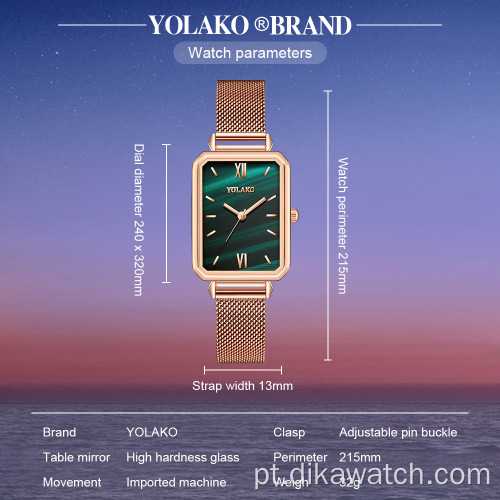 Venda quente de luxo feminino relógio de pulso clássico quadrado verde relógio de quartzo moda malha analógica de aço inoxidável relógios femininos relojes